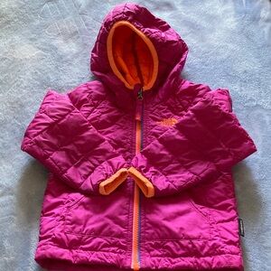 The North Face Fuchsia Quilted Jacket with Orange Logo and Trim